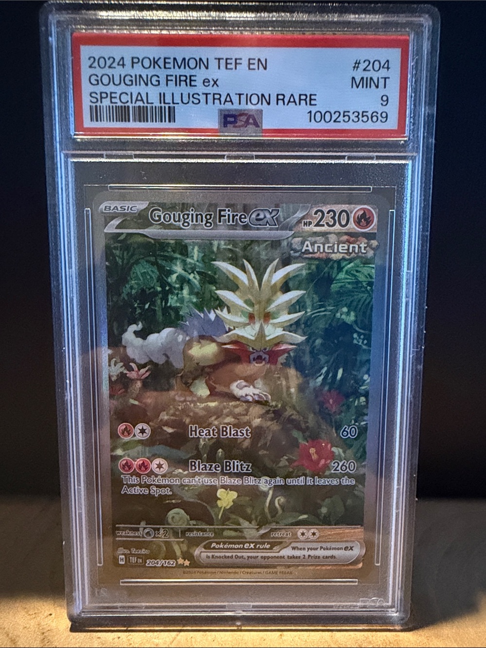 PSA 9 Pokemon Gouging Fire ex Holo Card - Green and Gold Artwork